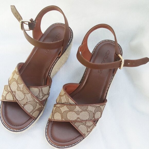 COACH Size 7.5B KIMBERLY Espadrille Platform Sandals, Signature Canvas - Picture 4 of 9